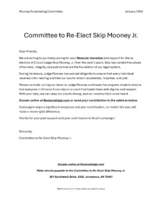An image of a letter from the committee to re-elect Skip Mooney Jr.